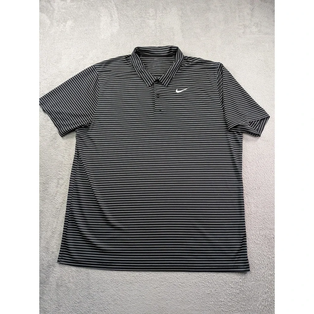 Nike Golf Dri-FIT Polo Shirt Mens XL Black White Striped AJ5482-010 Short Sleeve